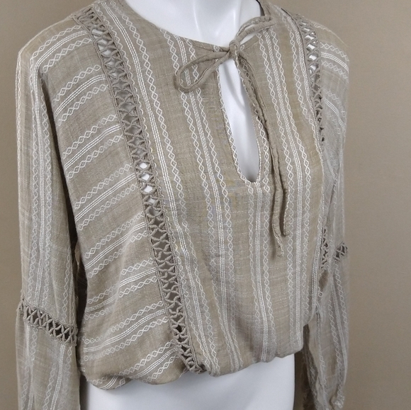 Elan Tops - Elan Boho Linen Like Peasant Top Sz Small